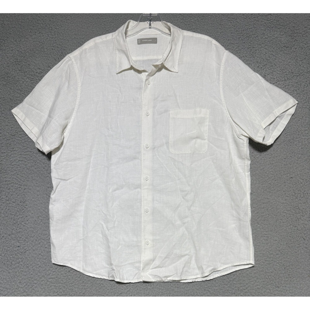 Everlane 100% Linen Short Sleeve Button Down Shirt Mens Size Large White